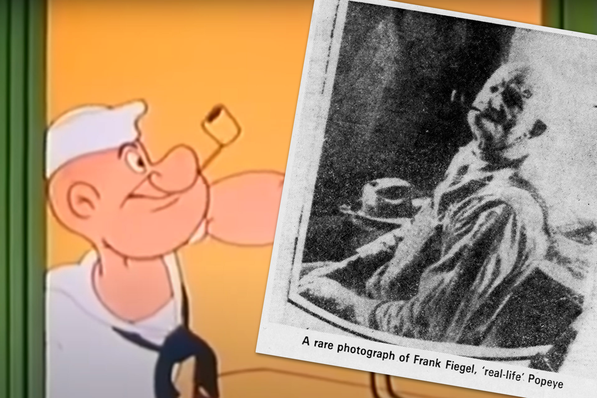 Popeye i jego pierwowzór - Frank Fiegel. Fot. Youtube i Souhern Illinoisian